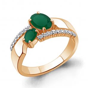 Кольцо из золочёного серебра AQUAMARINE с фианитом и агатом А65008409А-п фото