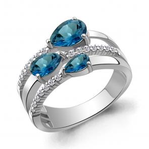 Серебряное кольцо AQUAMARINE с фианитом и Лондон топазом А65008608А фото