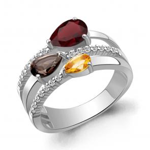 Серебряное кольцо AQUAMARINE с фианитом, цитрином, гранатом и кварцем А65008647А фото