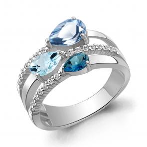 Серебряное кольцо AQUAMARINE с топазом, фианитом и Лондон топазом А65008666А фото