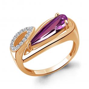 Кольцо из золочёного серебра AQUAMARINE с фианитом и аметистом А65009084А-п фото