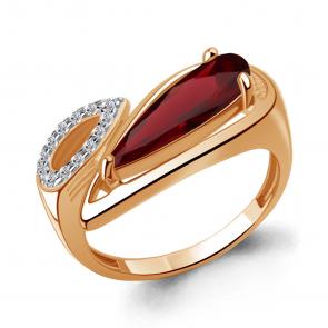 Кольцо из золочёного серебра AQUAMARINE с фианитом и гранатом А65009085А-п фото