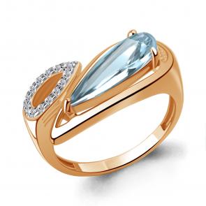 Кольцо из золочёного серебра AQUAMARINE с фианитом и турмалином А65009088А-п фото