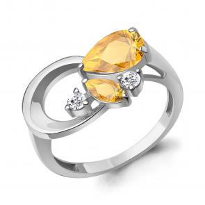 Серебряное кольцо AQUAMARINE с фианитом и цитрином А65009506А фото