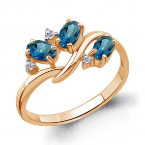 Кольцо из золочёного серебра AQUAMARINE с фианитом и Лондон топазом А65010108А-п фото