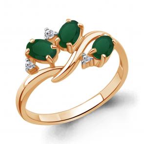 Кольцо из золочёного серебра AQUAMARINE с фианитом и агатом А65010109А-п фото