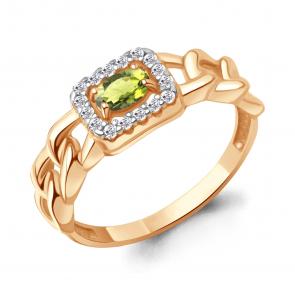 Кольцо из золочёного серебра AQUAMARINE с фианитом и хризолитом А65014307А-п фото
