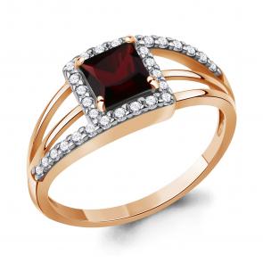 Кольцо из золочёного серебра AQUAMARINE с фианитом и гранатом А65014903А-п фото