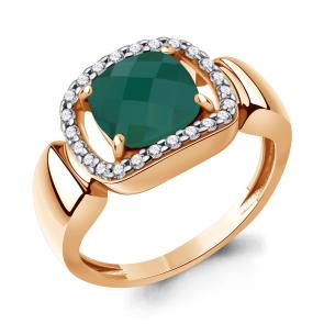 Кольцо из золочёного серебра AQUAMARINE с фианитом и агатом А65015809А-п фото