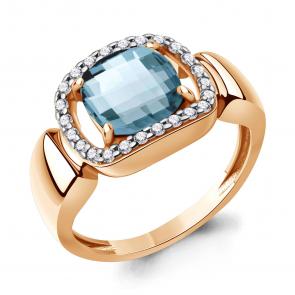 Кольцо из золочёного серебра AQUAMARINE с фианитом и турмалином А65015888А-п фото