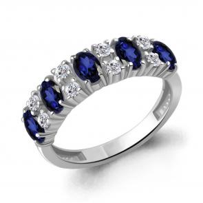 Серебряное кольцо AQUAMARINE с фианитом и гидротермальным сапфиром А650172АБ фото