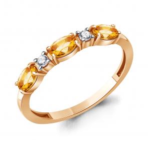 Кольцо из золочёного серебра AQUAMARINE с фианитом и цитрином А65017406А-п фото