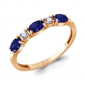 Кольцо из золочёного серебра AQUAMARINE с фианитом и гидротермальным сапфиром А650174АБ-п фото