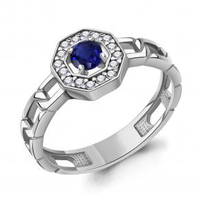 Серебряное кольцо AQUAMARINE с фианитом и гидротермальным сапфиром А650178АБ фото