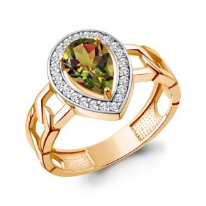 Кольцо из золочёного серебра AQUAMARINE с фианитом и султанитом А65017919А-пк фото