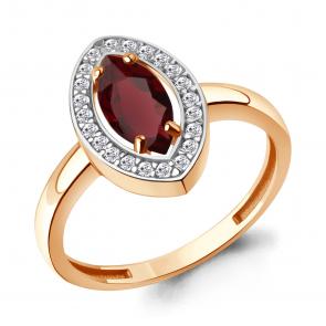 Кольцо из золочёного серебра AQUAMARINE с фианитом и гранатом А65018303А-пк фото