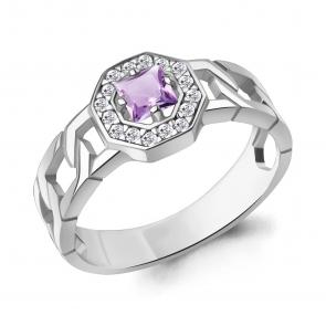 Серебряное кольцо AQUAMARINE с фианитом и аметистом А65018604А фото