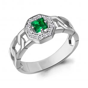 Серебряное кольцо AQUAMARINE с фианитом и гидротермальным изумрудом А650186АГ фото