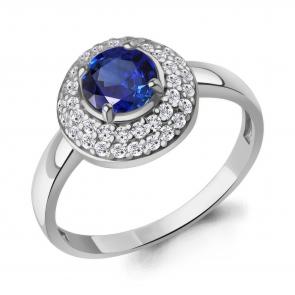 Серебряное кольцо AQUAMARINE с фианитом и гидротермальным сапфиром А650191АБ фото