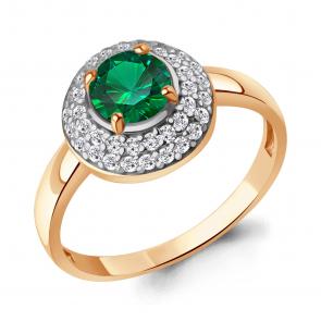 Кольцо из золочёного серебра AQUAMARINE с фианитом и гидротермальным изумрудом А650191АГ-п фото