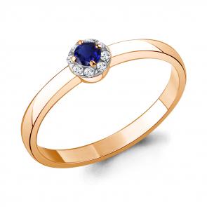 Кольцо из золочёного серебра AQUAMARINE с фианитом и гидротермальным сапфиром А650195АБ-п фото