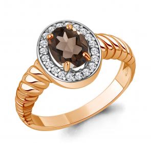 Кольцо из золочёного серебра AQUAMARINE с фианитом и кварцем А65019701А-п фото