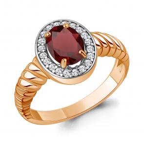 Кольцо из золочёного серебра AQUAMARINE с фианитом и гранатом А65019703А-п фото