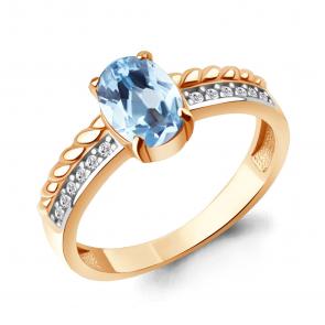 Кольцо из золочёного серебра AQUAMARINE с топазом и фианитом А65019805А-п фото