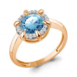 Кольцо из золочёного серебра AQUAMARINE с фианитом и турмалином А65020588А-п фото