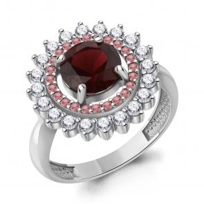 Серебряное кольцо AQUAMARINE с фианитом, гранатом и турмалином А65020685АВ фото