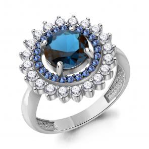 Серебряное кольцо AQUAMARINE с фианитом, гидротермальным сапфиром и Лондон топазом А65020693АБ фото