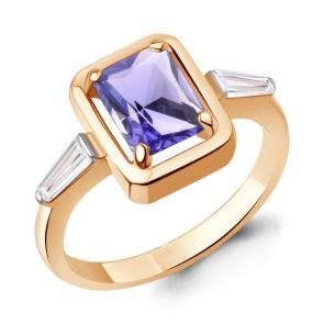 Кольцо из золочёного серебра AQUAMARINE с фианитом и танзанитом А650209603-п фото