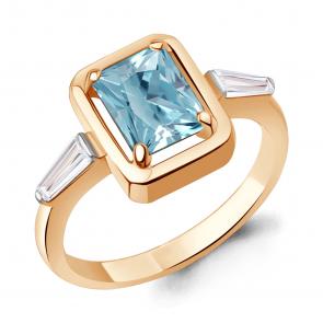 Кольцо из золочёного серебра AQUAMARINE с фианитом и турмалином А65020988-п фото
