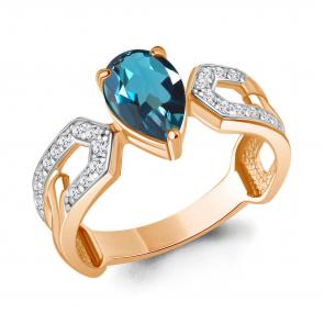 Кольцо из золочёного серебра AQUAMARINE с фианитом и Лондон топазом А65022108А-п фото