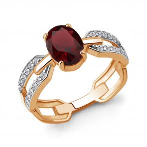 Кольцо из золочёного серебра AQUAMARINE с фианитом и гранатом А65022603А-п фото