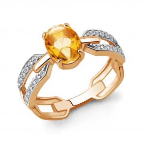 Кольцо из золочёного серебра AQUAMARINE с фианитом и цитрином А65022606А-п фото
