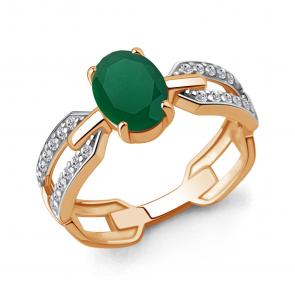 Кольцо из золочёного серебра AQUAMARINE с фианитом и агатом А65022609А-п фото