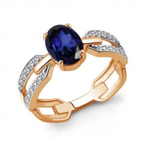 Кольцо из золочёного серебра AQUAMARINE с фианитом и гидротермальным сапфиром А650226АБ-п фото