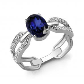 Серебряное кольцо AQUAMARINE с фианитом и гидротермальным сапфиром А650226АБ фото