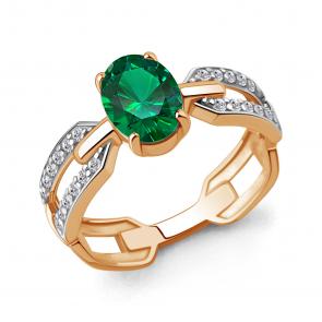 Кольцо из золочёного серебра AQUAMARINE с фианитом и гидротермальным изумрудом А650226АГ-п фото