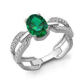 Серебряное кольцо AQUAMARINE с фианитом и гидротермальным изумрудом А650226АГ фото