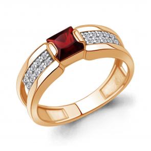 Кольцо из золочёного серебра AQUAMARINE с фианитом и гранатом А65023003А-п фото
