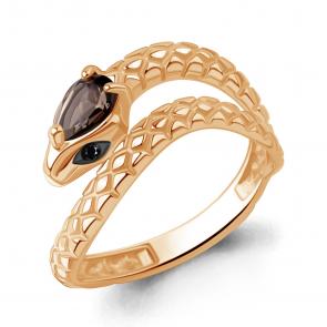 Кольцо из золочёного серебра Символ года Змея AQUAMARINE с кварцем и ювелирным кристаллом А65023401Ч-п фото