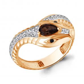 Кольцо из золочёного серебра Символ года Змея AQUAMARINE с кварцем, фианитом и ювелирным кристаллом А65023501АЧ-п фото
