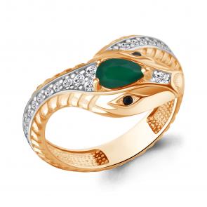 Кольцо из золочёного серебра AQUAMARINE с фианитом, агатом и ювелирным кристаллом А65023509АЧ-п фото