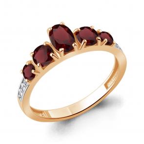 Кольцо из золочёного серебра AQUAMARINE с фианитом и гранатом А65023803А-пк фото