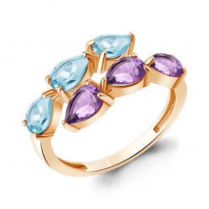 Кольцо из золочёного серебра AQUAMARINE с топазом и аметистом А65024077-п фото