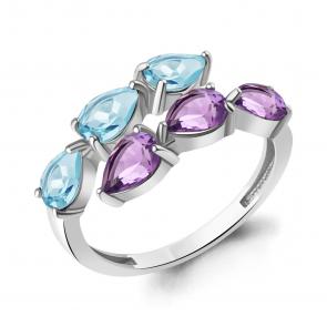Серебряное кольцо AQUAMARINE с топазом и аметистом А65024077 фото