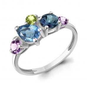 Серебряное кольцо AQUAMARINE с топазом, аметистом и хризолитом А650248511 фото