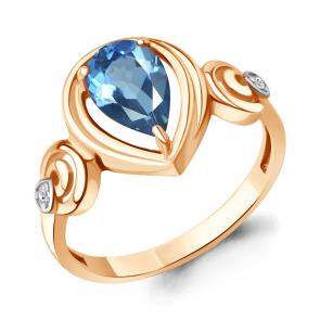 Кольцо из золочёного серебра AQUAMARINE с топазом и фианитом А65025005А-пк фото